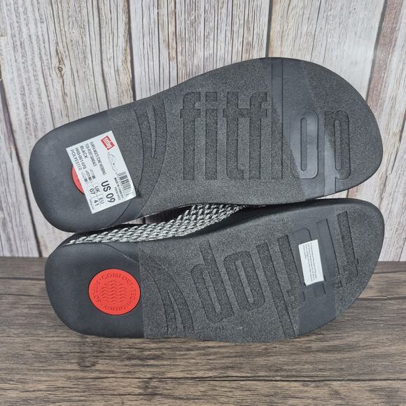 FitFlop Surfa Multi Tone Webbing Toe Post Sandals Women's Sz 9 Black (NIB) - Picture 7 of 9